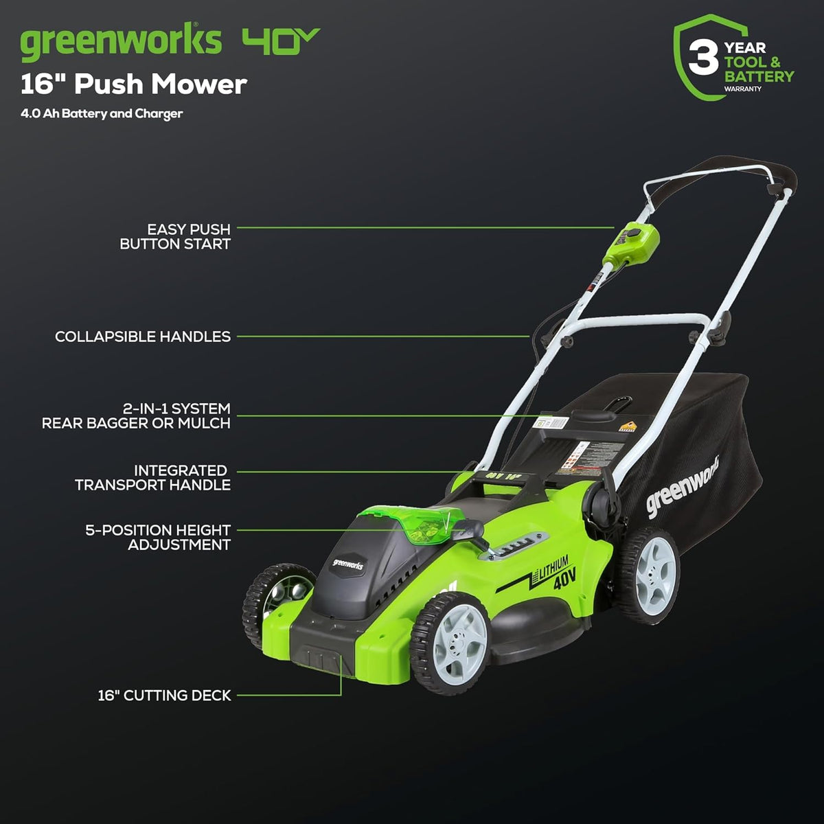 LM1604 Cordless Push Mower Kit 40.6cm 40V