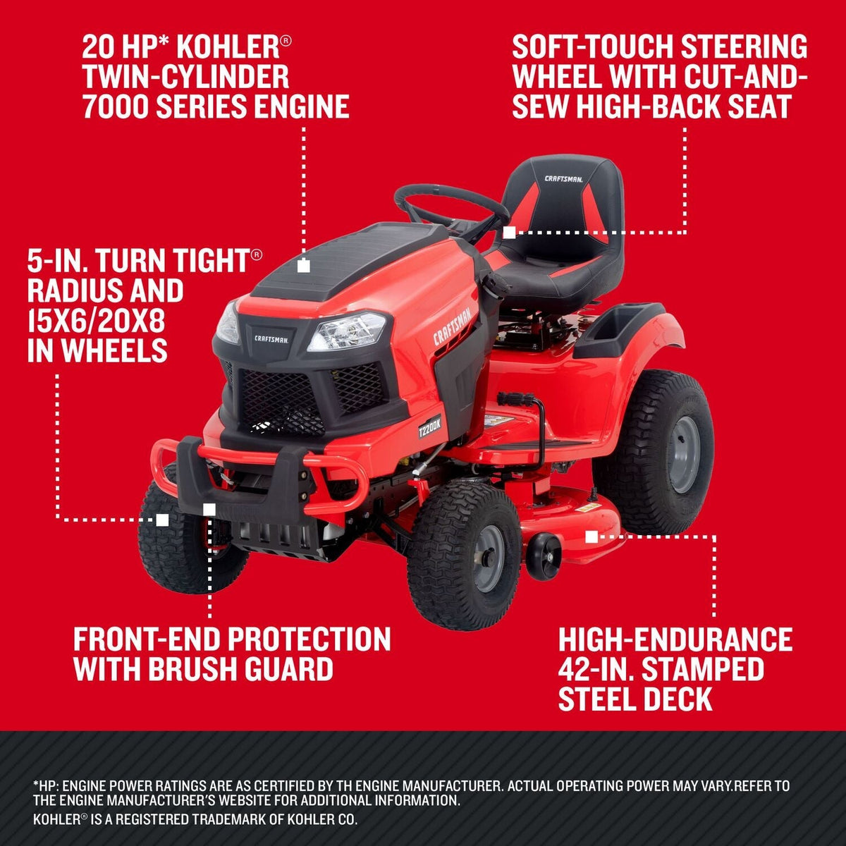 T2200K Turn Tight Gas Lawn Tractor 106.7cm 20 HP