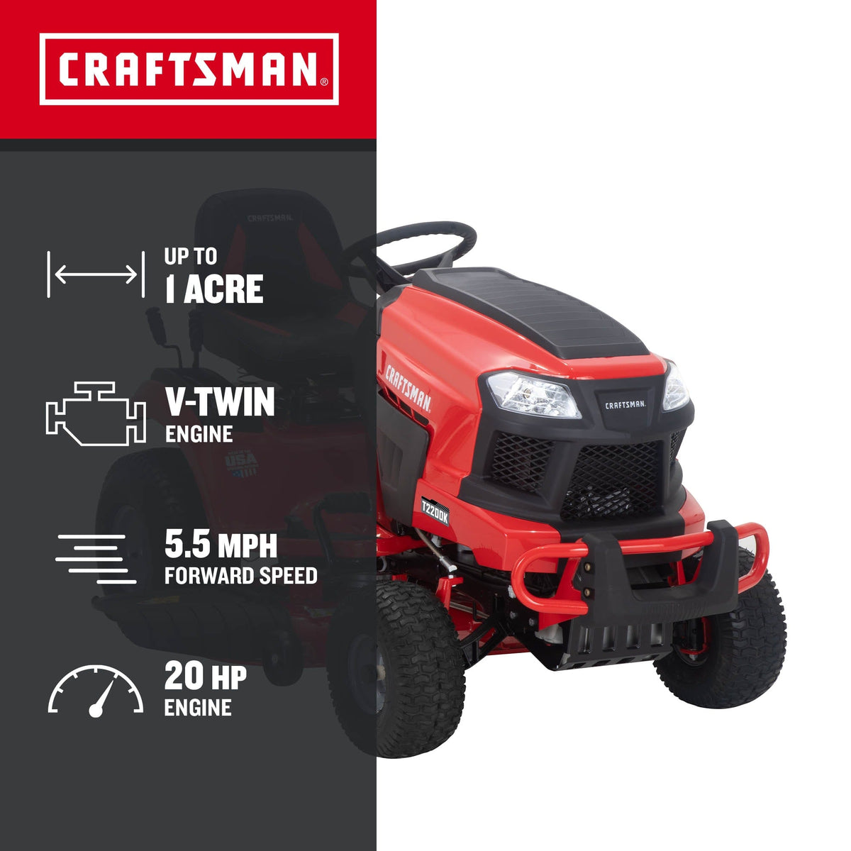 T2200K Turn Tight Gas Lawn Tractor 106.7cm 20 HP