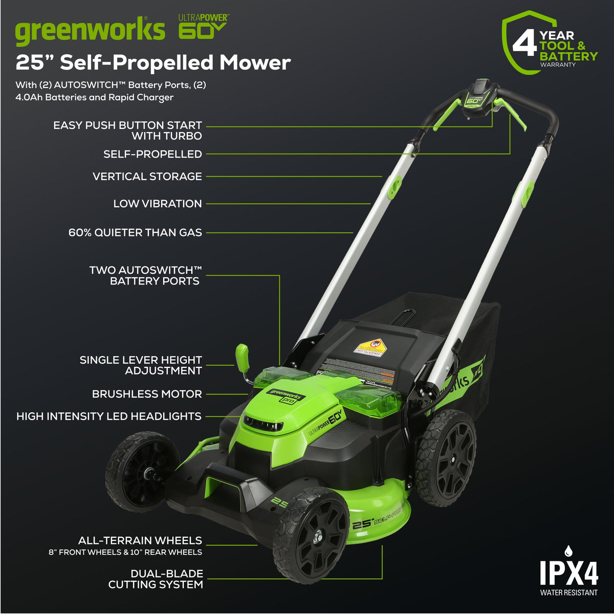 60V Cordless Self-Propelled Lawn Mower 63.5cm