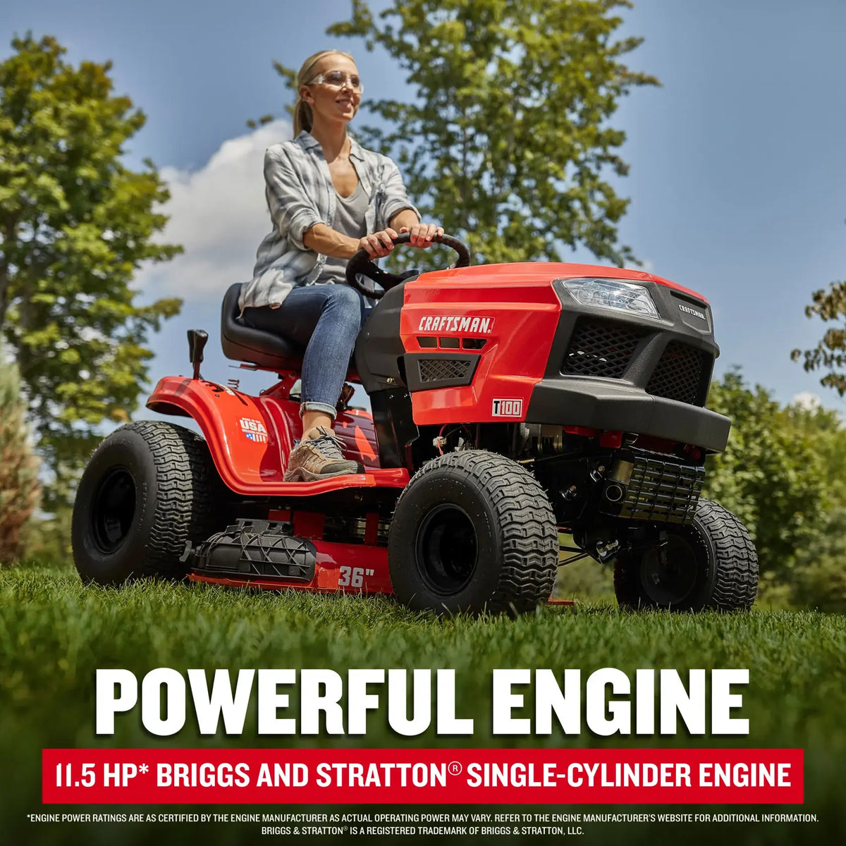 T100 Gear Drive Riding Lawn Mower 91.4cm